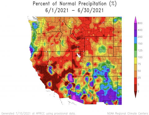 Percent of Normal Precipitation June 2021