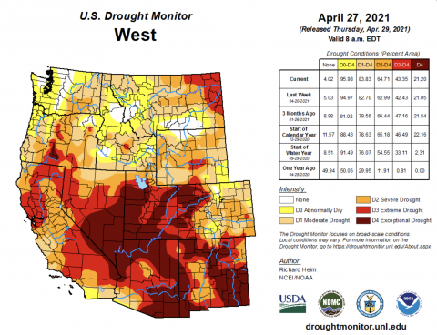 US Drought Map West April 2021