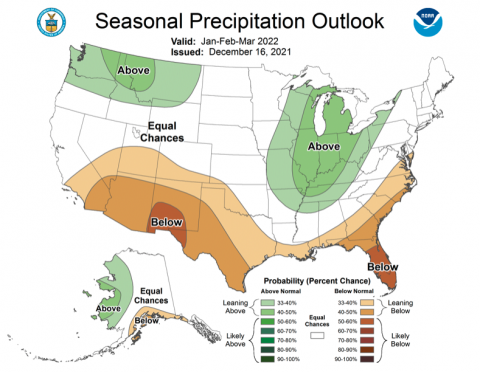 NOAA January - March 2022 Precipitation Outlook