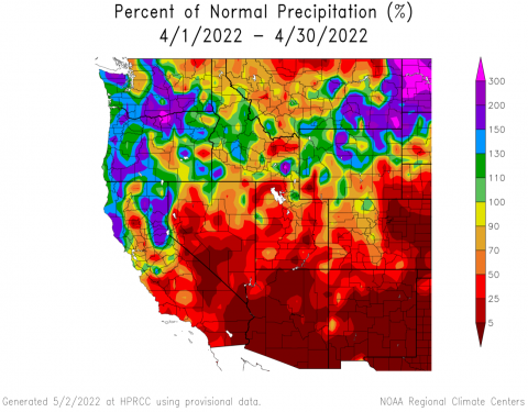 April 2022 Percent Normal Precipitation