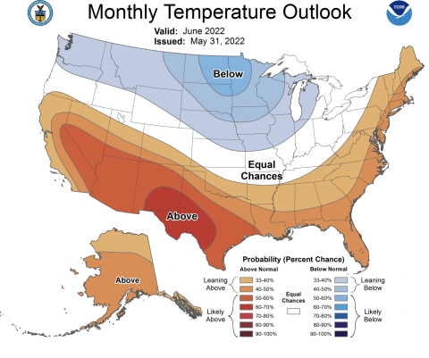NOAA June 2022 temperature forecast