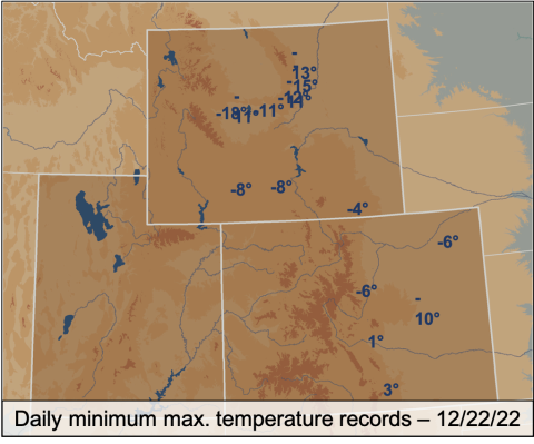 Daily minimum maximum temperature records, 12/22/22