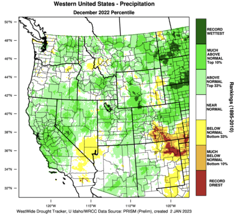 Western U.S. December 2022 Precipitation Percentiles