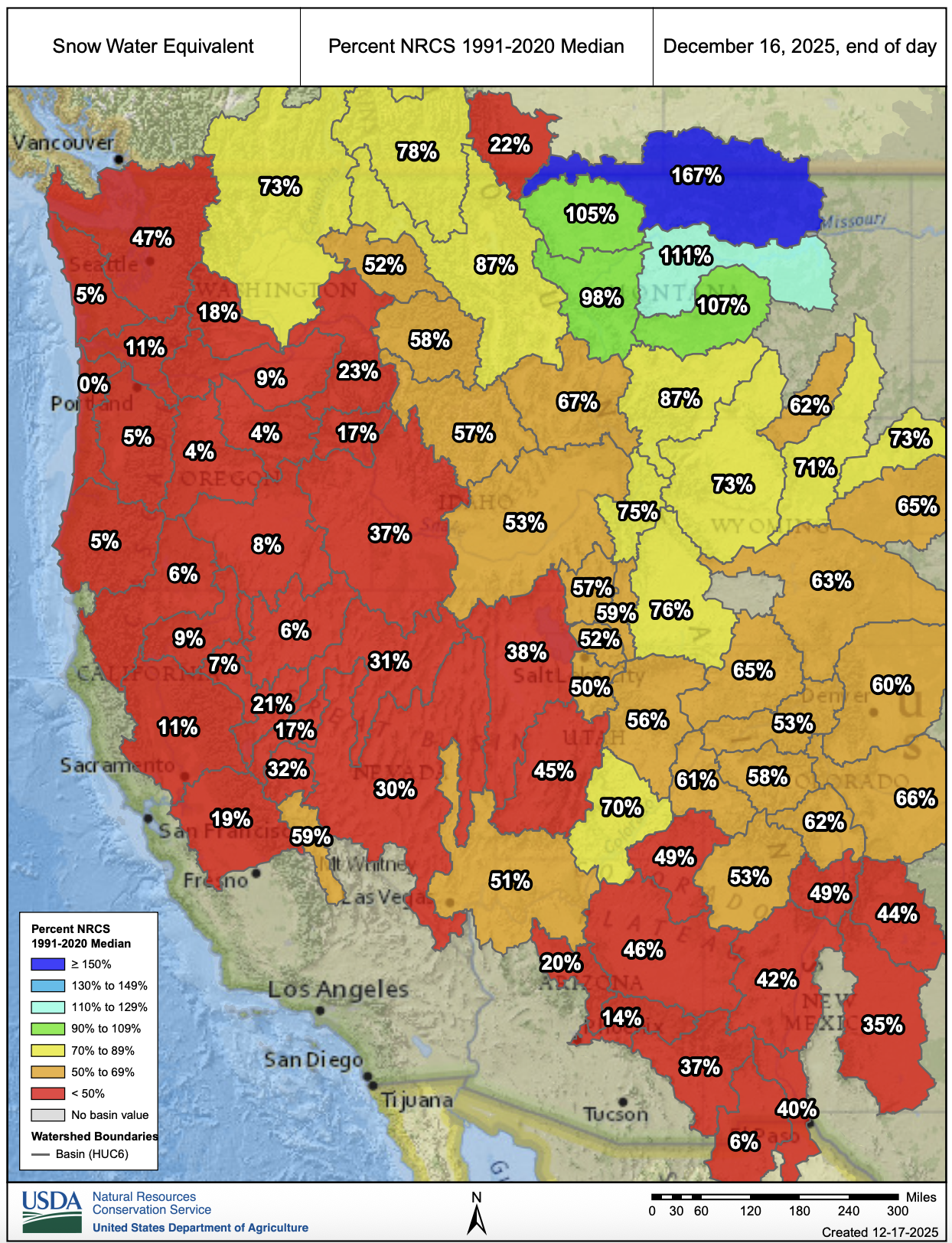 Westwide Snotel Current Snow Water Equivalent