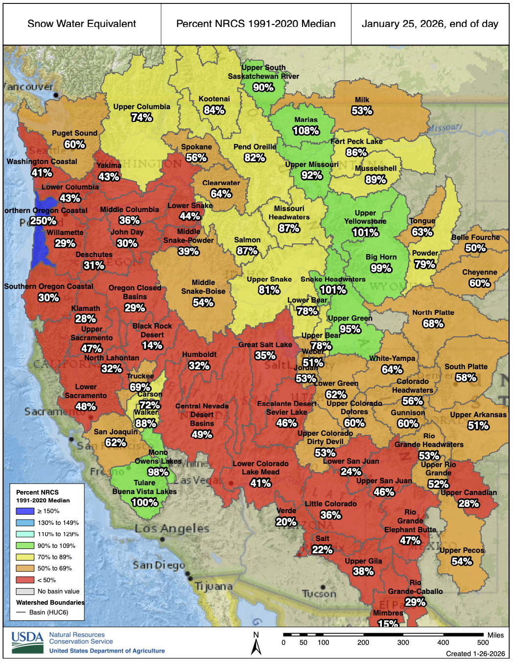 Westwide Snotel Current Snow Water Equivalent