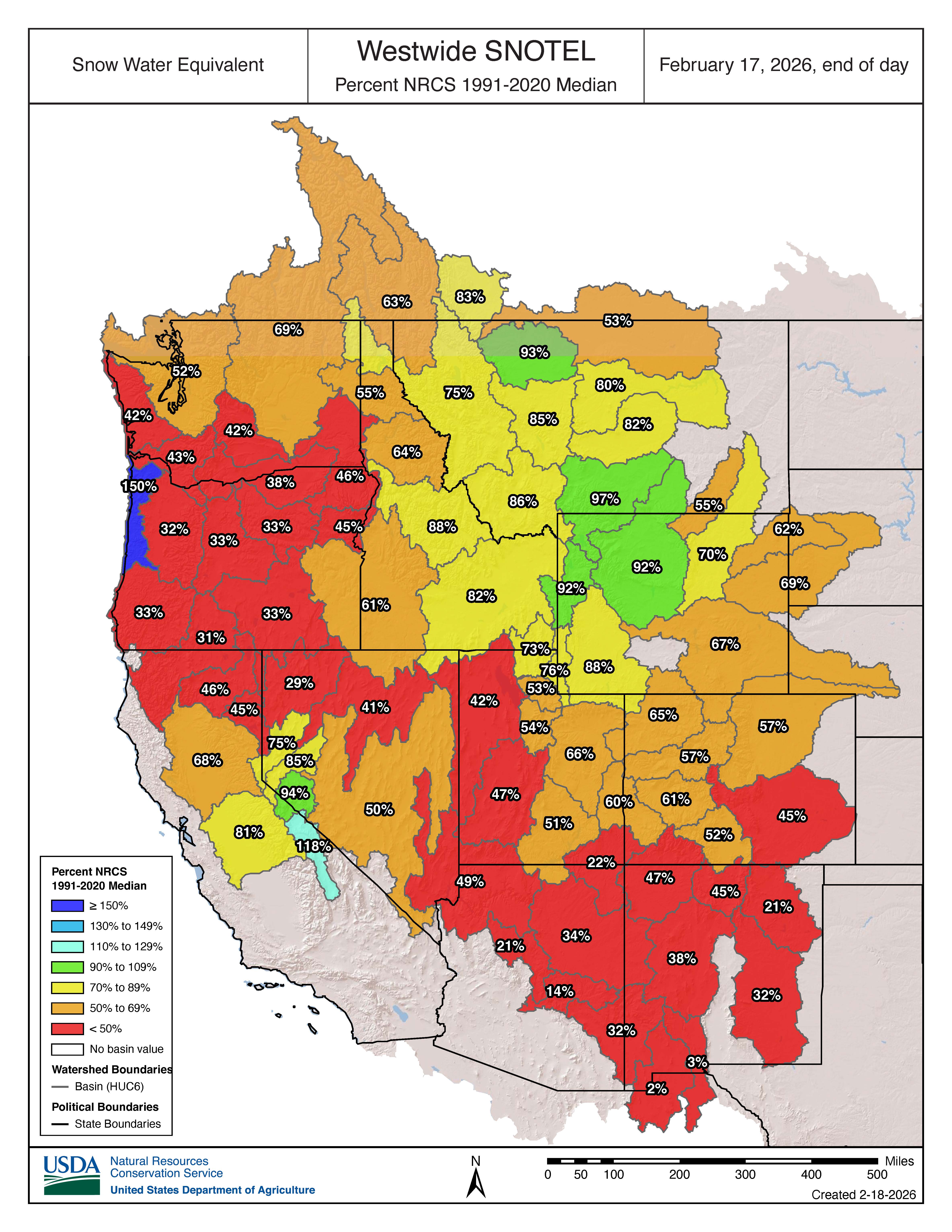 Westwide Snotel Current Snow Water Equivalent