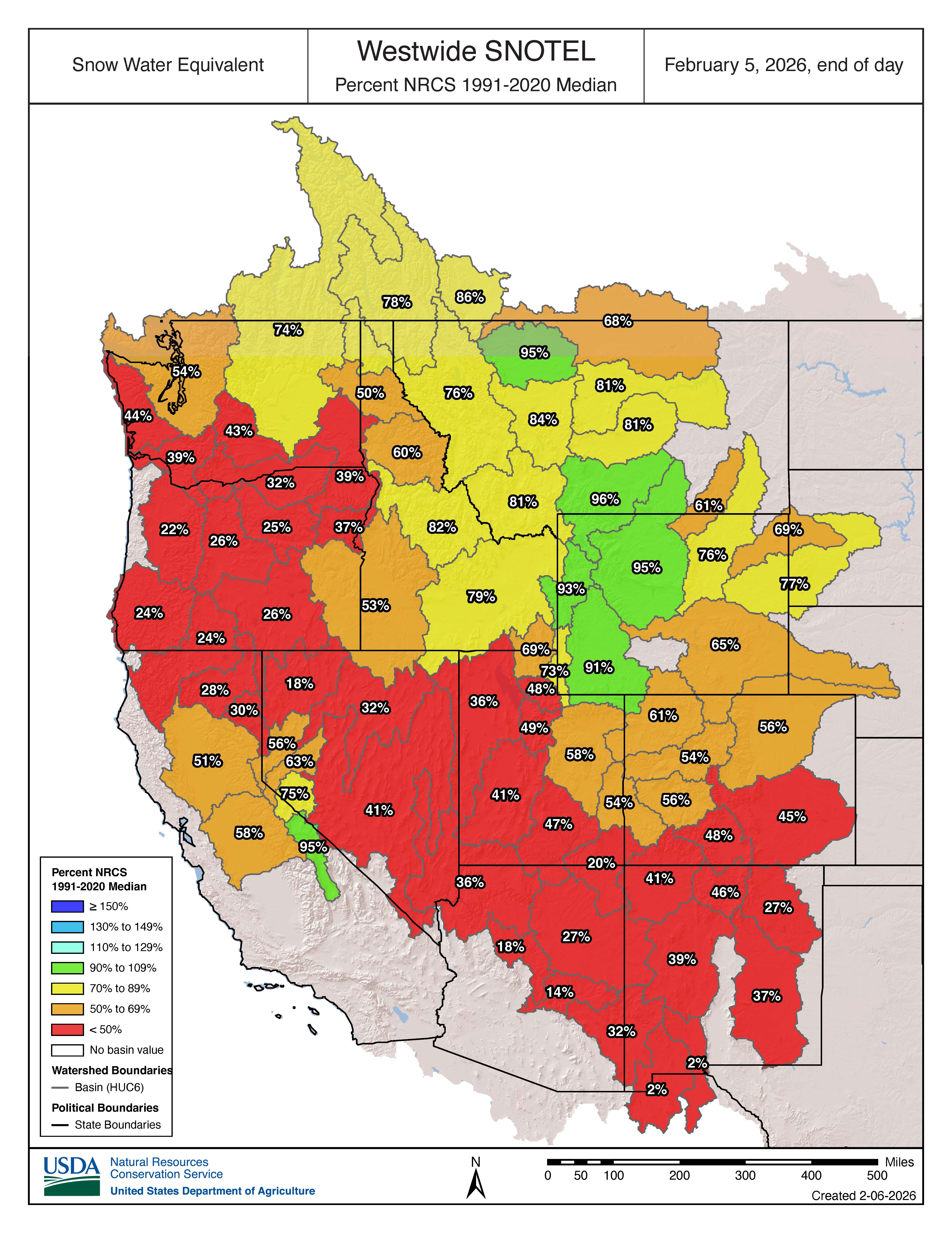 Westwide Snotel Current Snow Water Equivalent