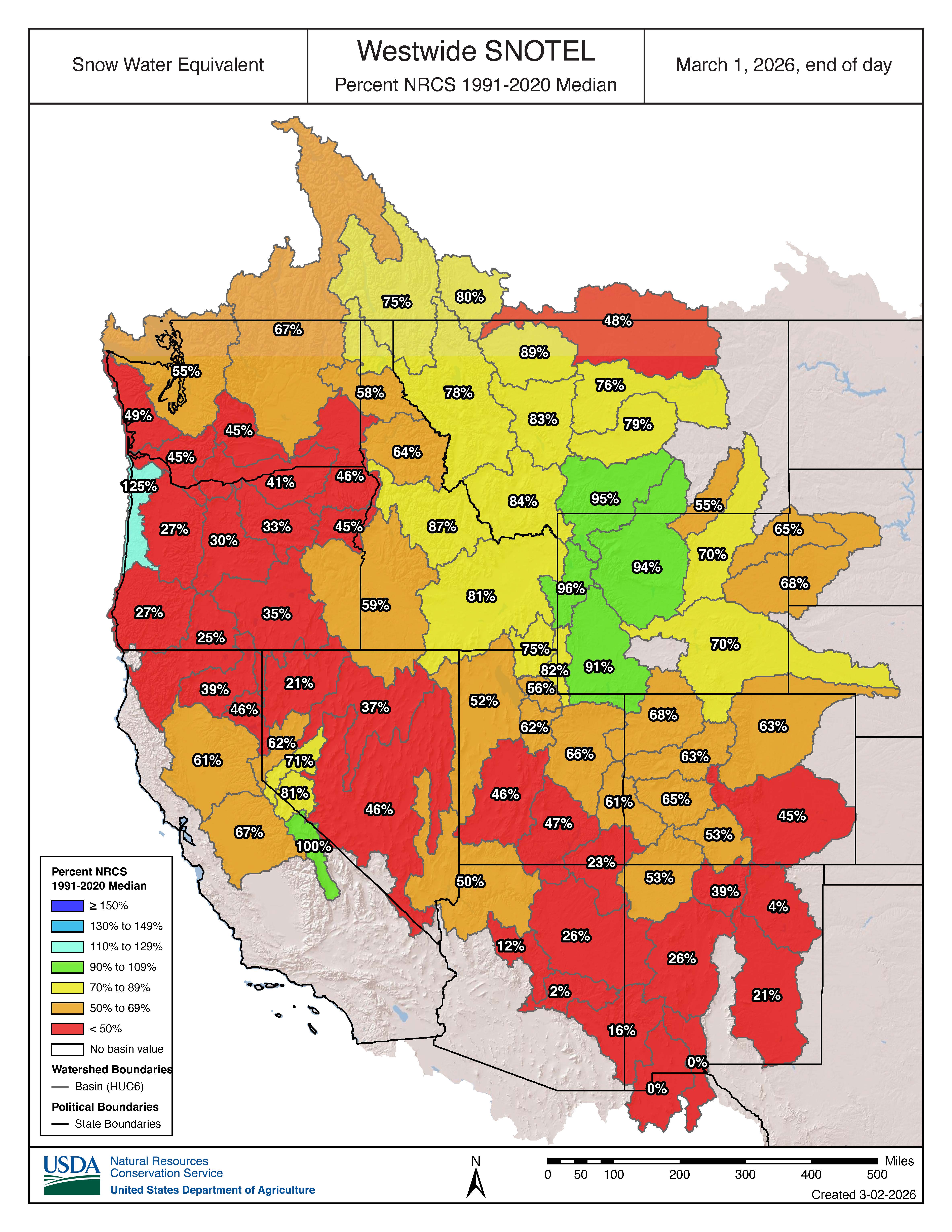 Westwide Snotel Current Snow Water Equivalent