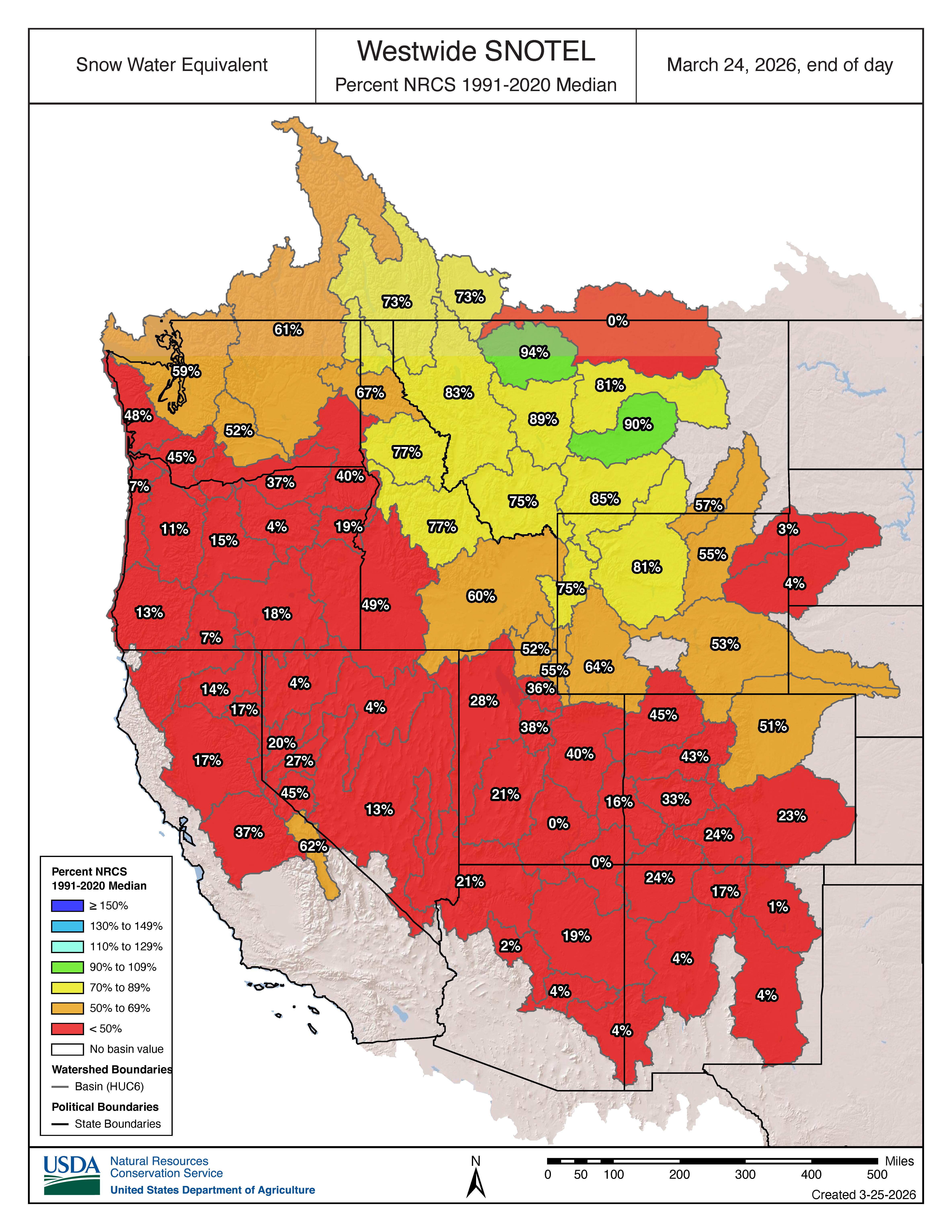 Westwide Snotel Current Snow Water Equivalent