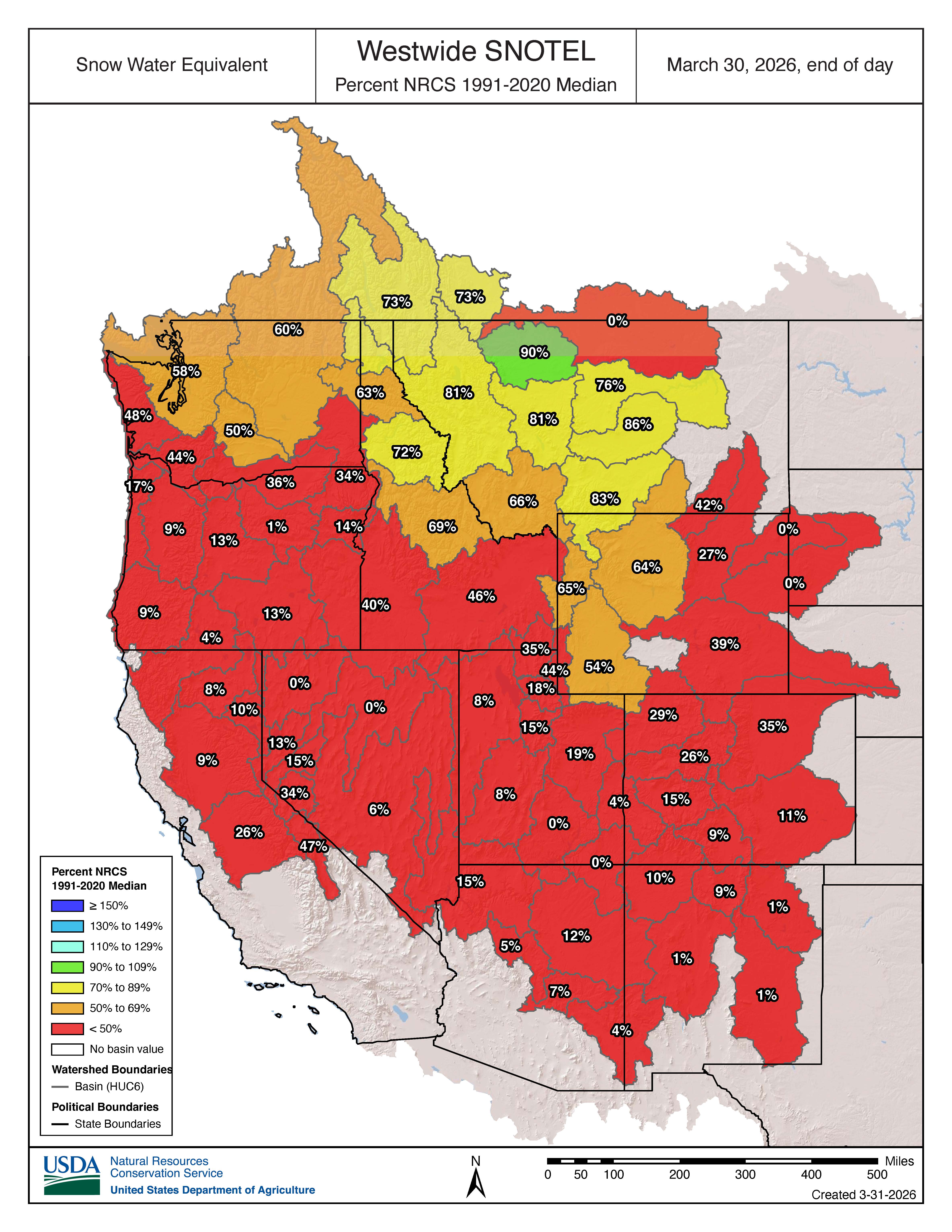 Westwide Snotel Current Snow Water Equivalent