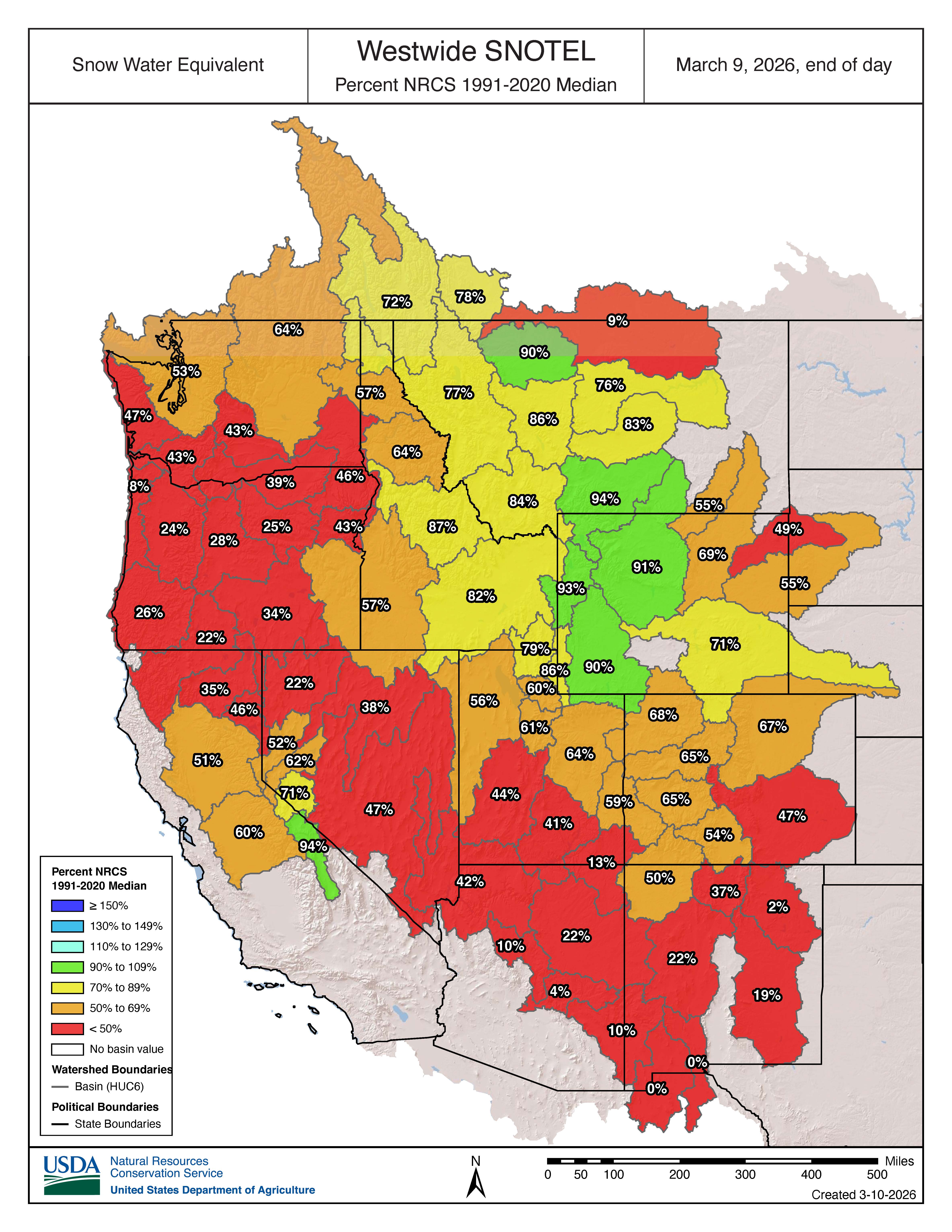 Westwide Snotel Current Snow Water Equivalent