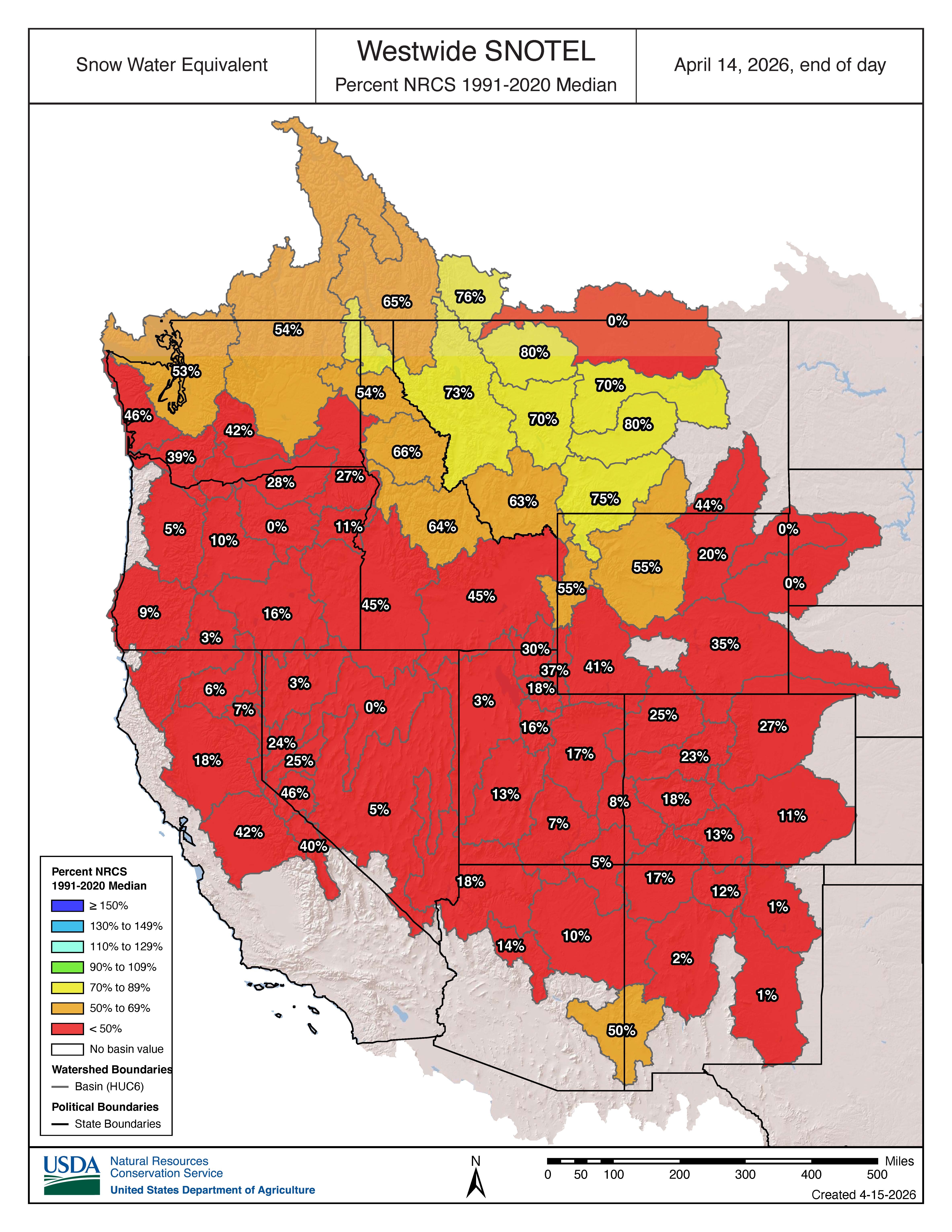 Westwide Snotel Current Snow Water Equivalent