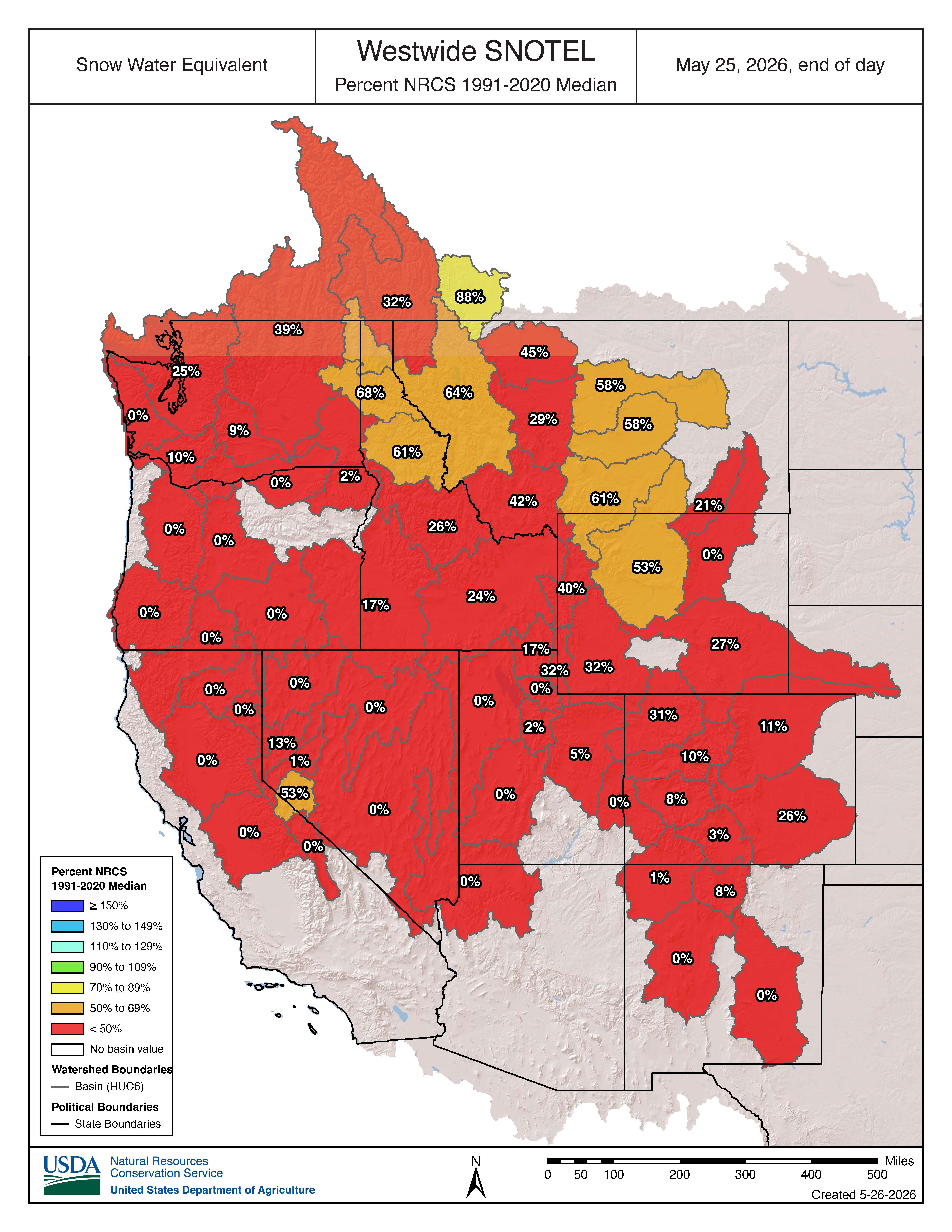 Westwide Snotel Current Snow Water Equivalent