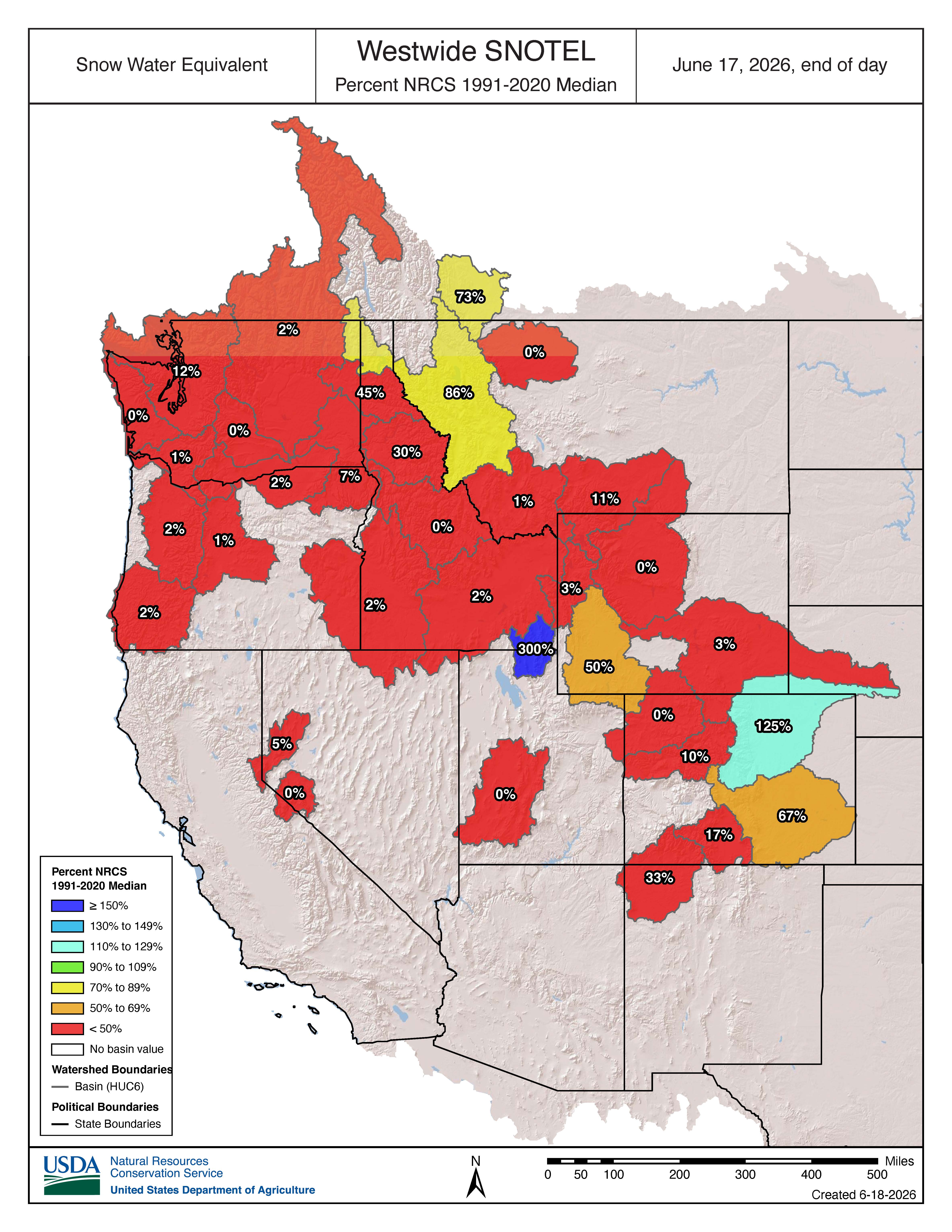 Westwide Snotel Current Snow Water Equivalent