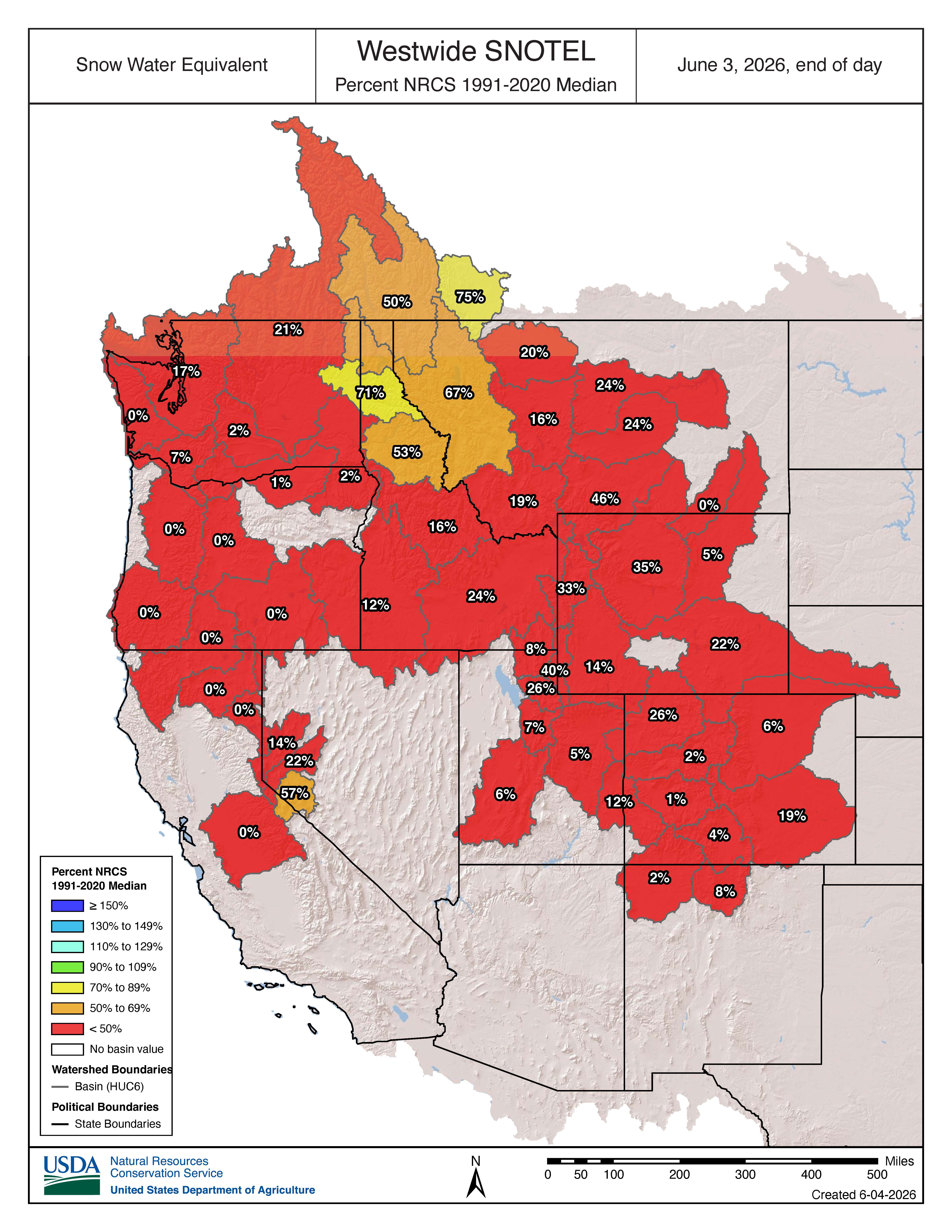 Westwide Snotel Current Snow Water Equivalent