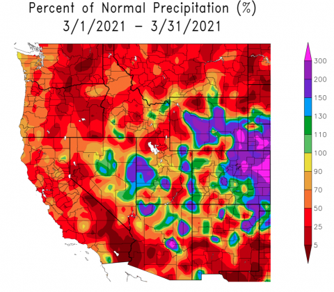 Percent of Normal Precipitation March 2021