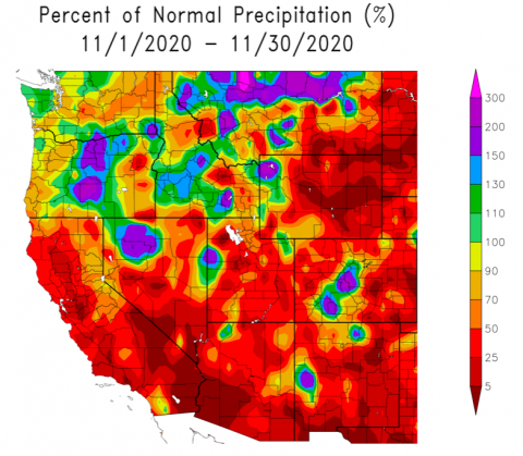 Percent of Normal Precipitation November 2020