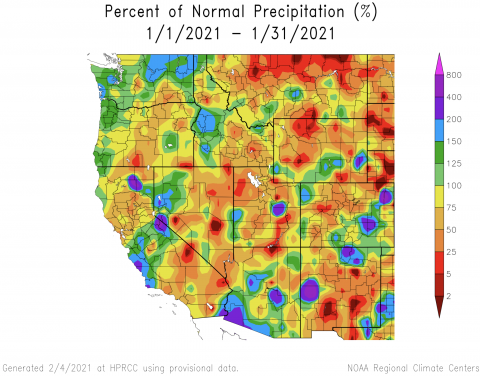 Percent of Normal Precipitation January 2021