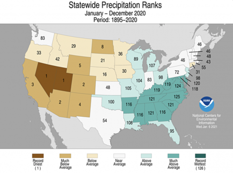 Statewide Precipitation Ranks 2020