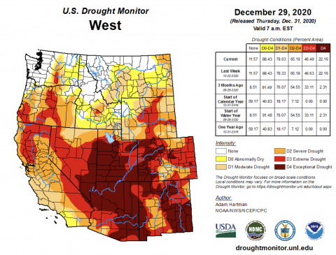 US Drought Map West December 2020