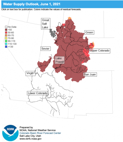 June 1st streamflow forecast for the Colorado River and Great Basins 
