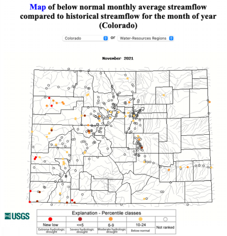 Below normal November streamflow in Colorado