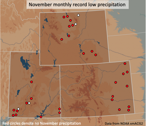 Sites with record low November precipitation 