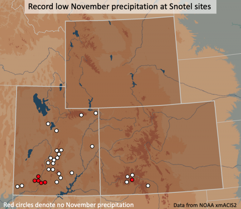 Snotel sites with record low November precipitation