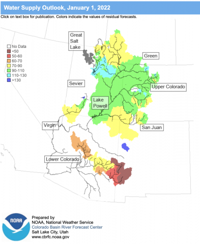 Colorado Basin River Forecast Center Streamflow Volume Forecast, January 2022
