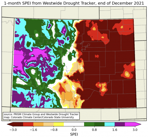December 2021 Standardized Precipitation and Evaporation Index for Colorado