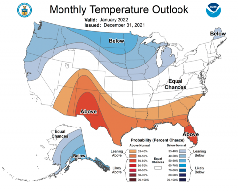 NOAA January 2022 Temperature Outlook
