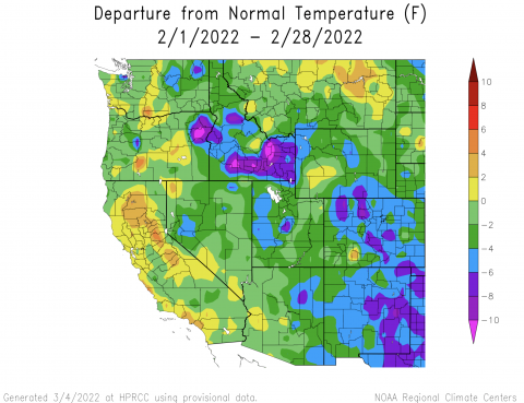 February Temperatures - Departure from Normal