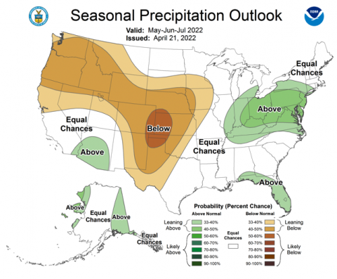 May-July 2022 NOAA seasonal precipitation forecast 