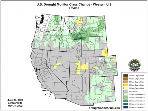 U.S. Drought Monitor Change Map - 5/31/22 to 6/28/22