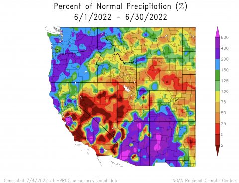 Percent of Normal Precipitation June 2022