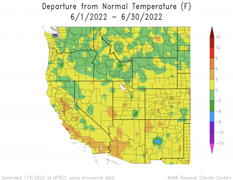 June 2022 Departure from Normal Average Temperature