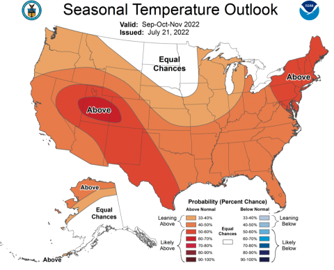 NOAA September-November 2022 Temperature Outlook