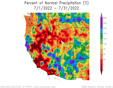 July 2022 Percent Normal Precipitation