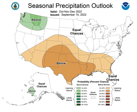 NOAA Seasonal Precipitation Outlook, October-December 2022