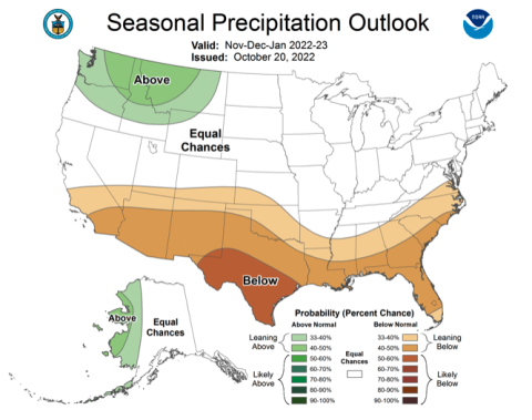 NOAA November 2022 - January 2023 precipitation forecast