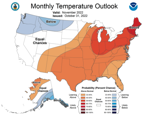 NOAA November 2022 temperature forecast