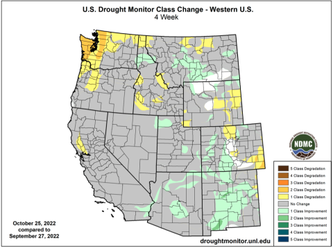 US Drought Monitor 4 week change map