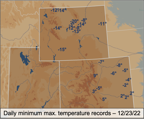 Daily minimum maximum temperature records, 12/23/22