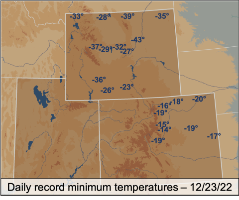 Daily minimum temperature records, 12/23/22
