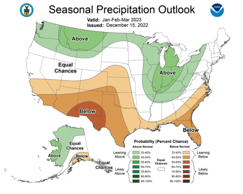 NOAA Seasonal Forecast - January-March 2023 Precipitation Outlook