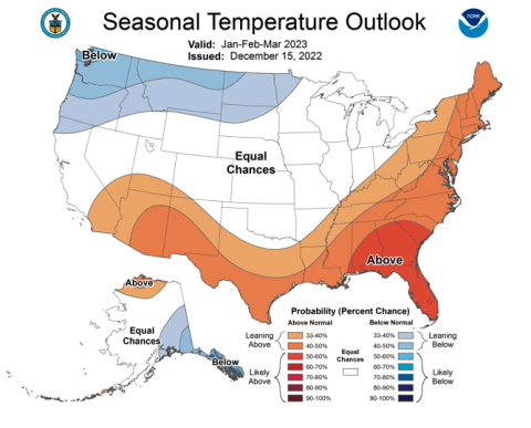 NOAA Seasonal Forecast - January-March 2023 Temperature Outlook