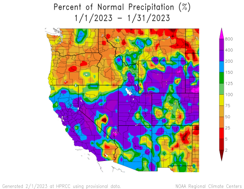 January 2023 Percent Normal Precipitation
