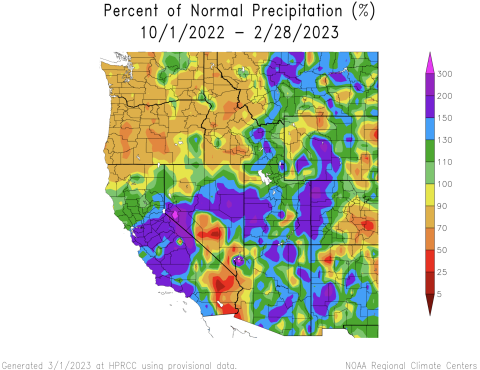 Percent normal precipitation - 2023 water year