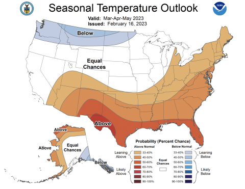 NOAA March temperature outlook