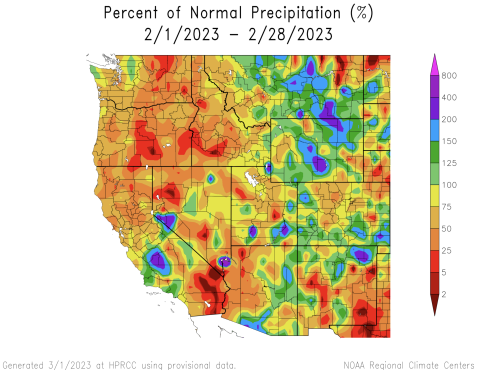 February 2023 percent normal precipitation